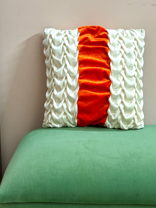 SMOCKQUARE CUSHION COVERS-WHITE and ORANGE (Set of 2)