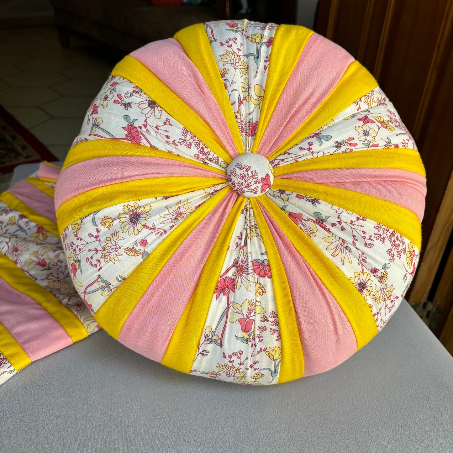 PATCHWORK CUSHIONS-YELLOW AND PINK (Set of 2)
