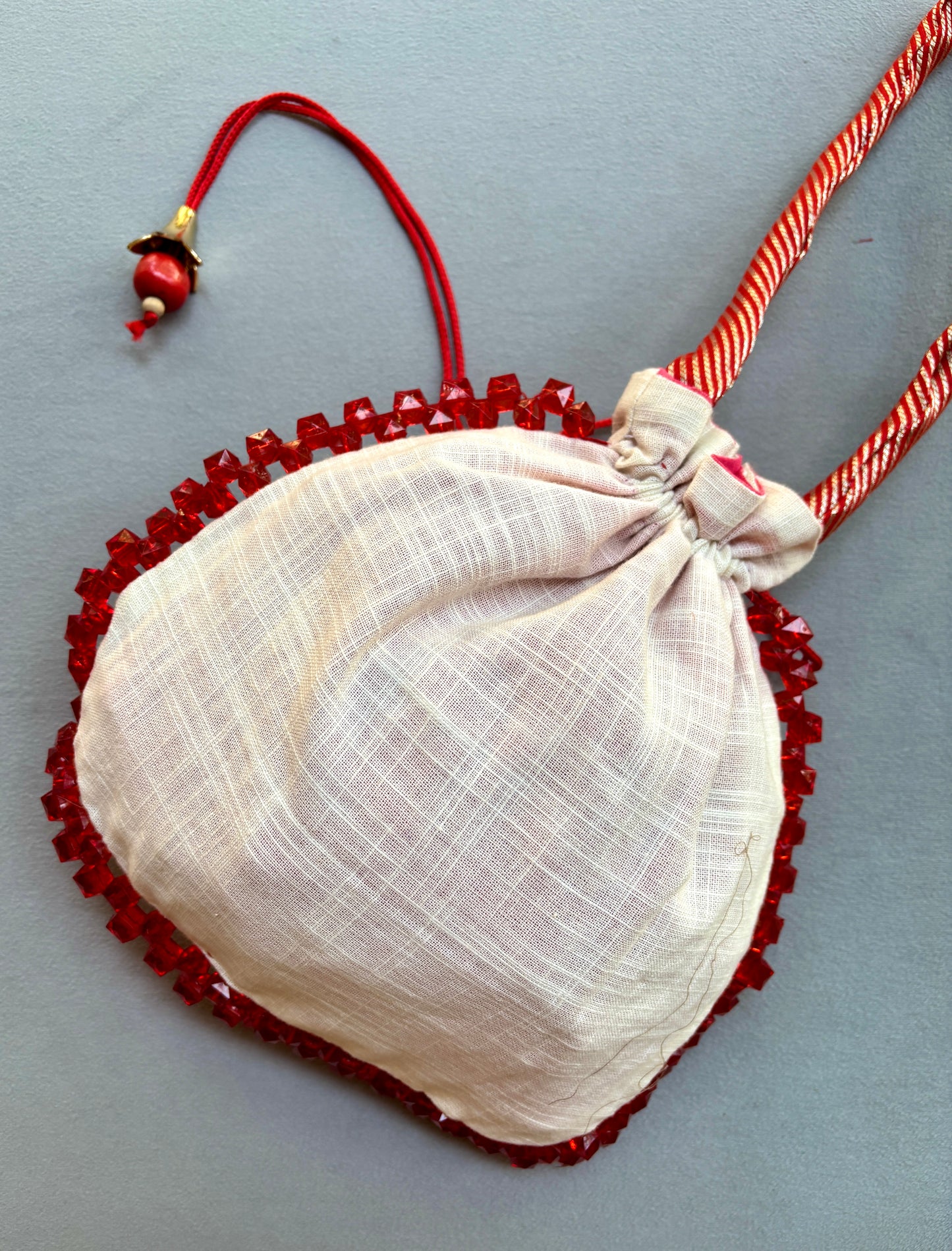 Ribbon Embroidery Potli - Red Love