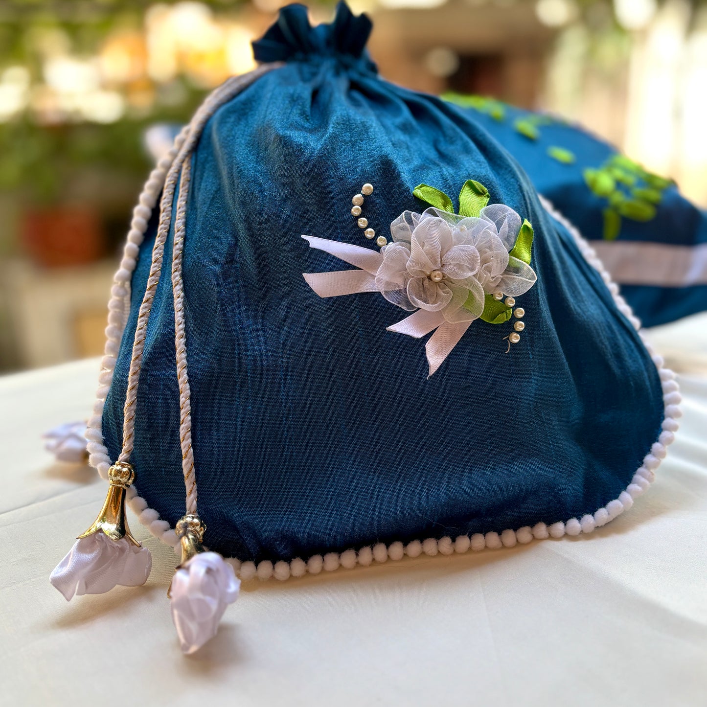 Ribbon Embroidery Potli - Paradise