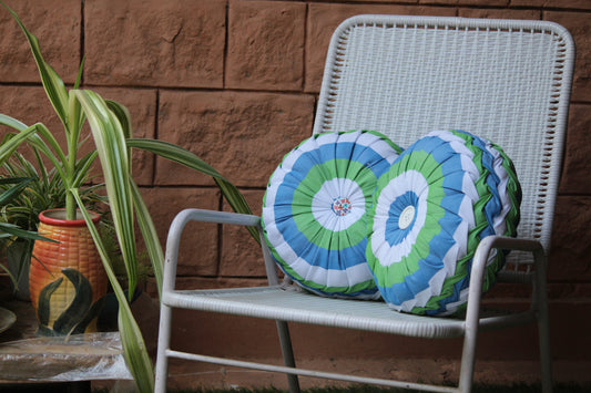SMOCKLE CUSHIONS-WHITE, BLUE, GREEN (Set of 2)