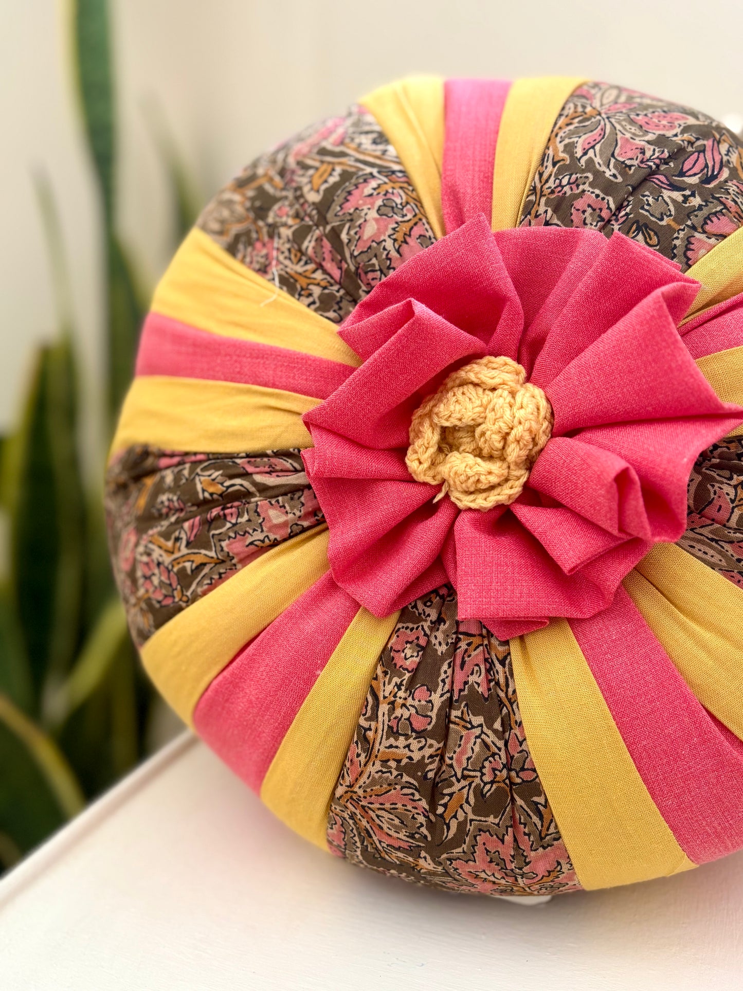 PATCHWORK CUSHIONS-PINK AND MUSTARD (Set of 2)