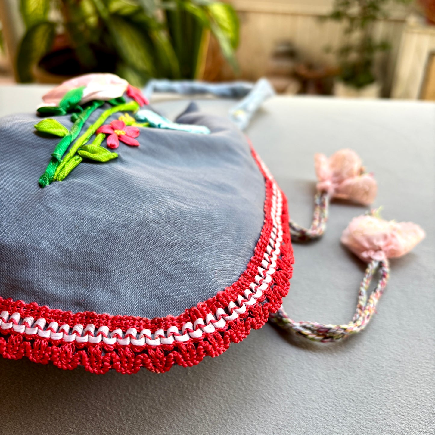 Ribbon Embroidery Potli- Grey Meadow 2