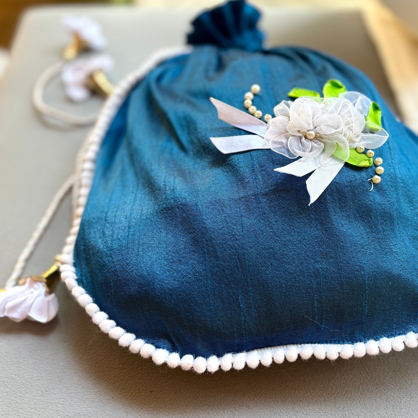 Ribbon Embroidery Potli - Paradise