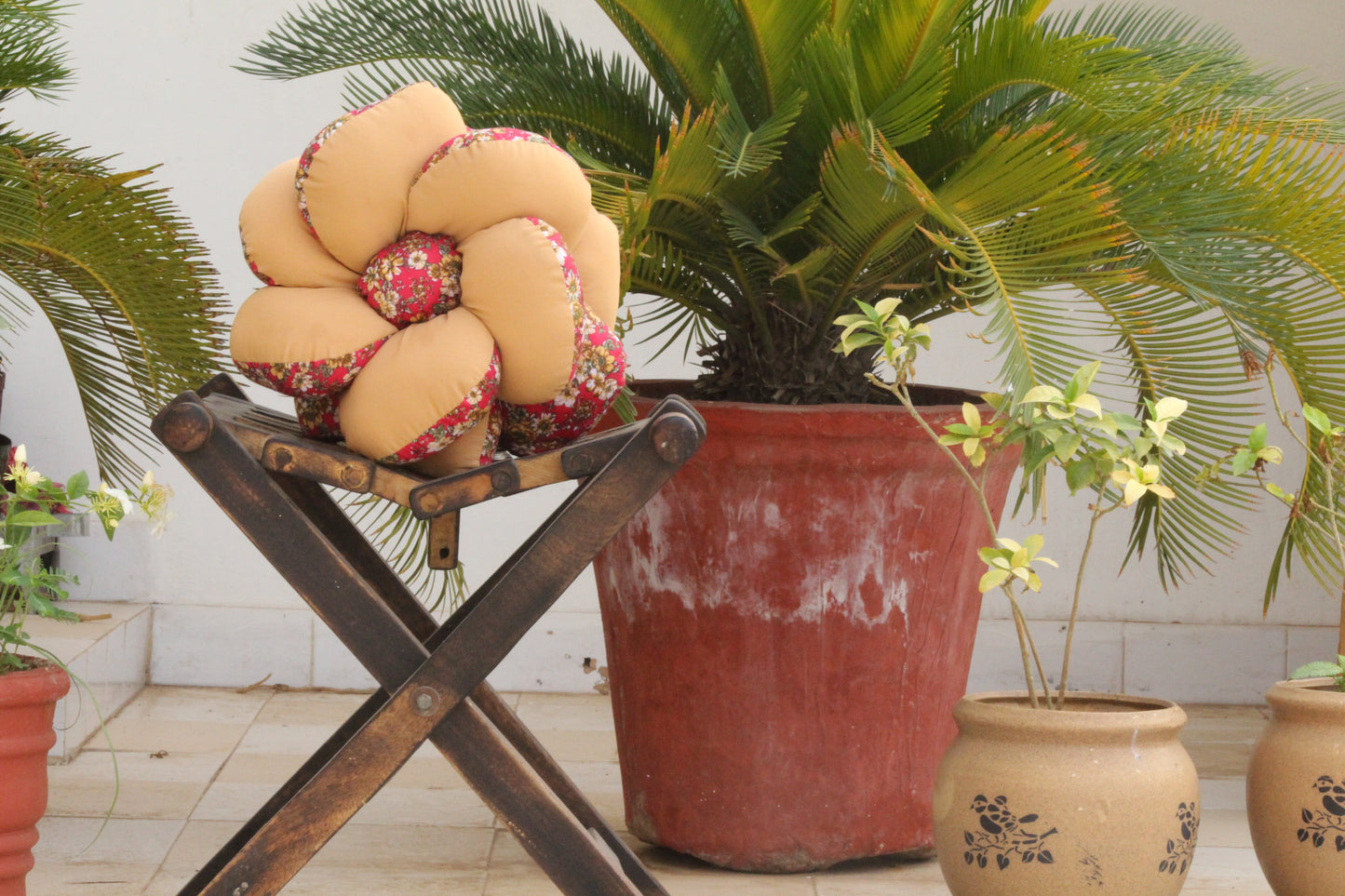 FLOWER CUSHIONS-CREAM AND MAROON
