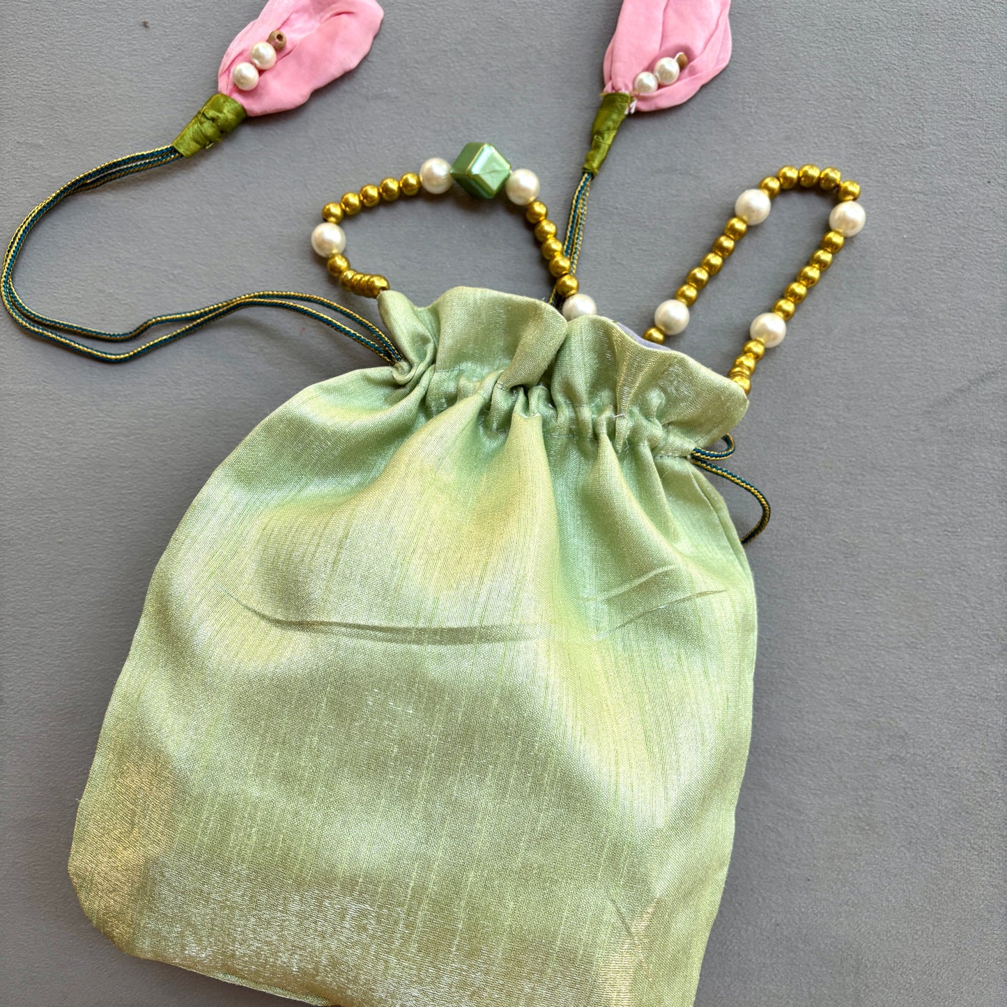 Ribbon Embroidery Potli - Bouquet