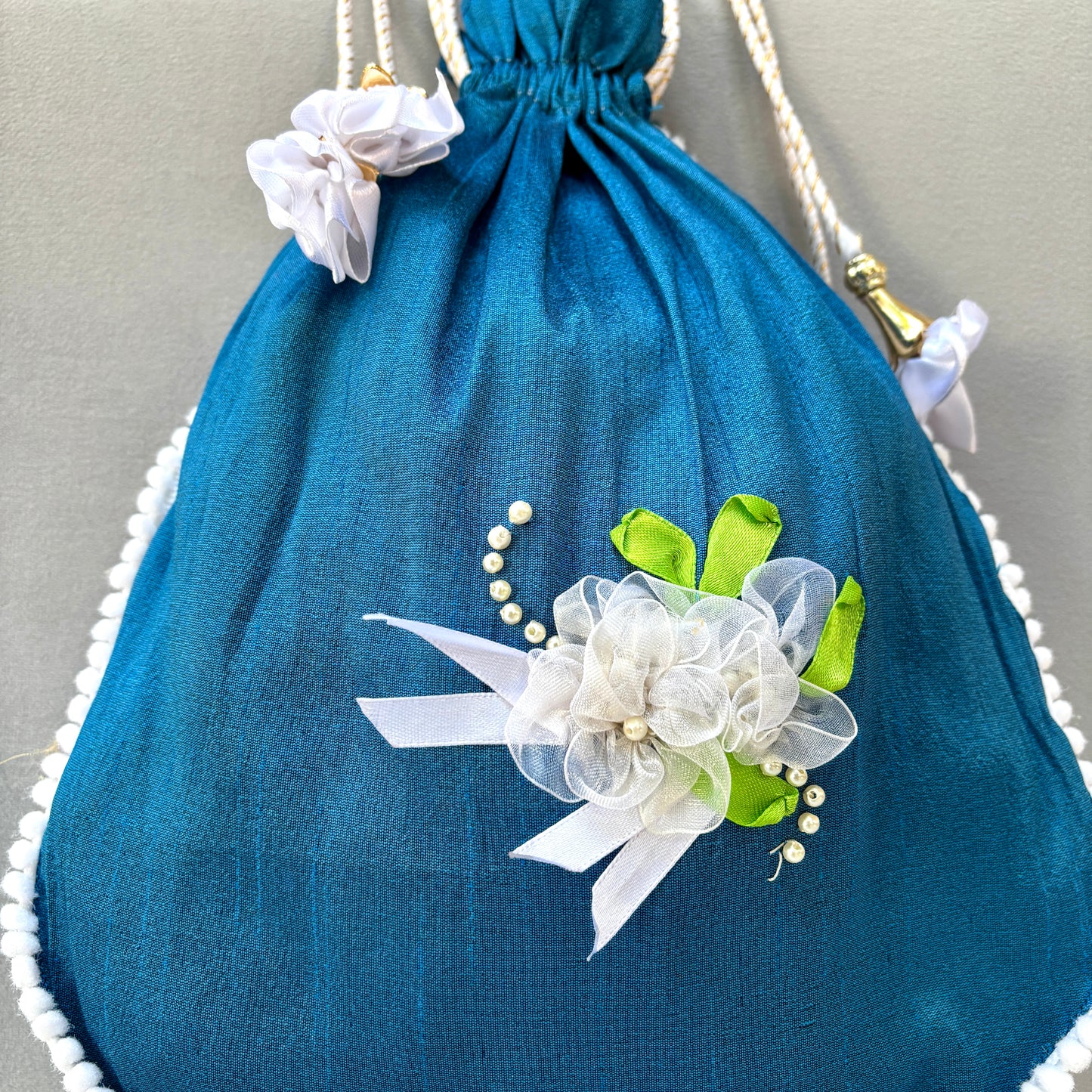 Ribbon Embroidery Potli - Paradise