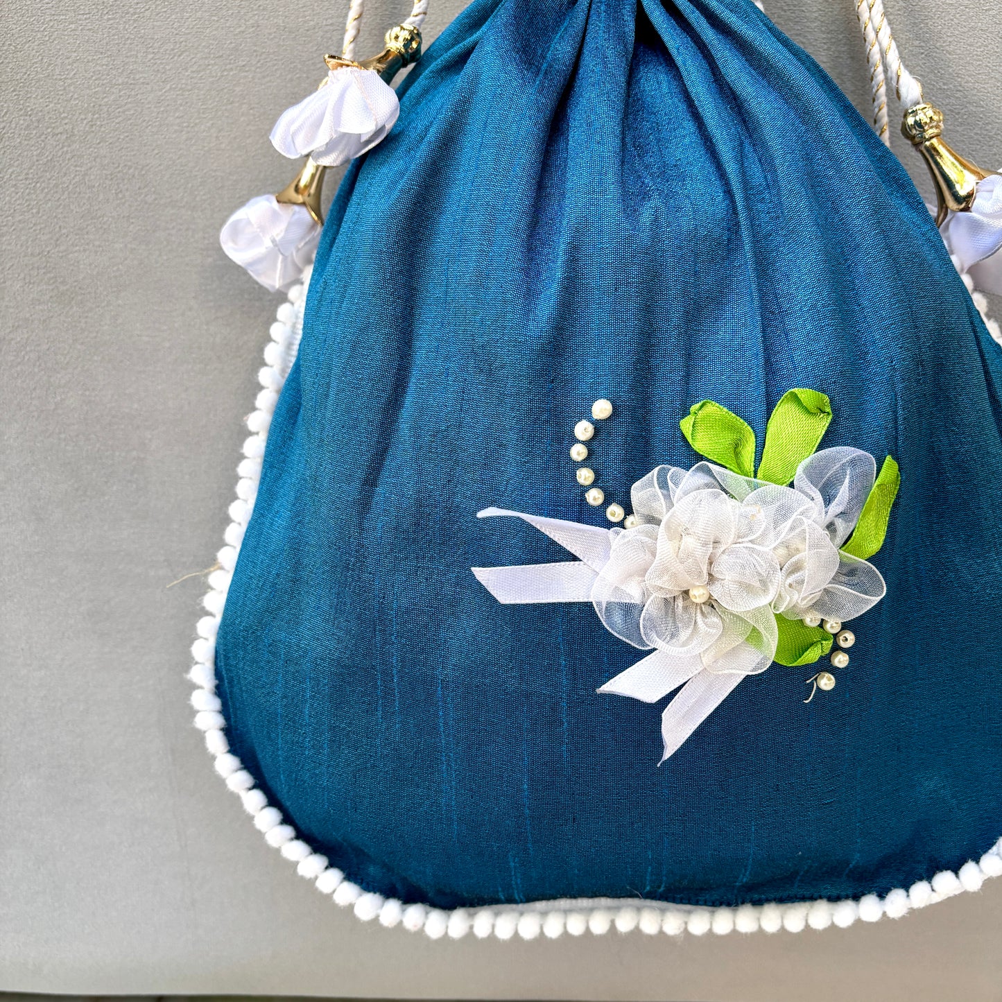 Ribbon Embroidery Potli - Paradise