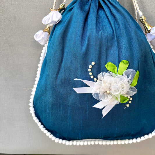 Ribbon Embroidery Potli - Paradise