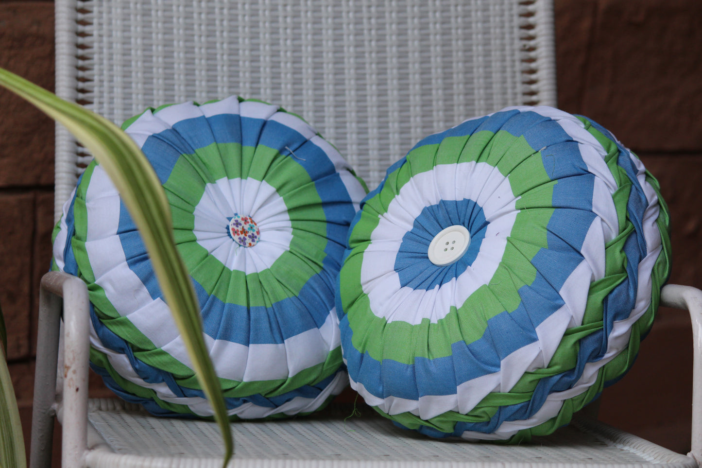 SMOCKLE CUSHIONS-WHITE, BLUE, GREEN (Set of 2)